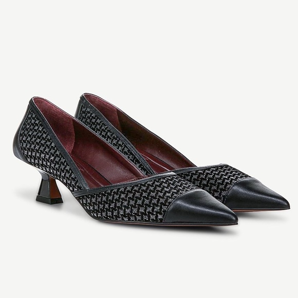 Franco Sarto Darcy Pointed Toe Kitten Heel Pumps in Black Multi Woven - Picture 1 of 11